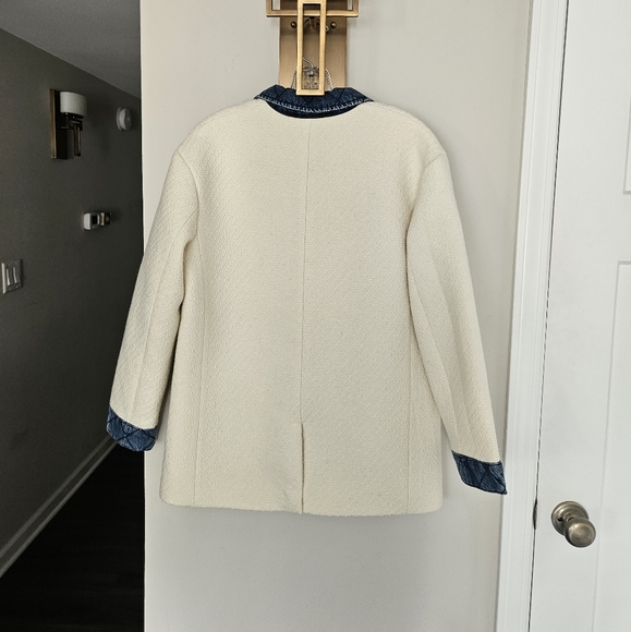 Sandro Ivory Tweed Jacket with Quilted Denim Inserts Size 38/US Size 6 - Picture 13 of 16